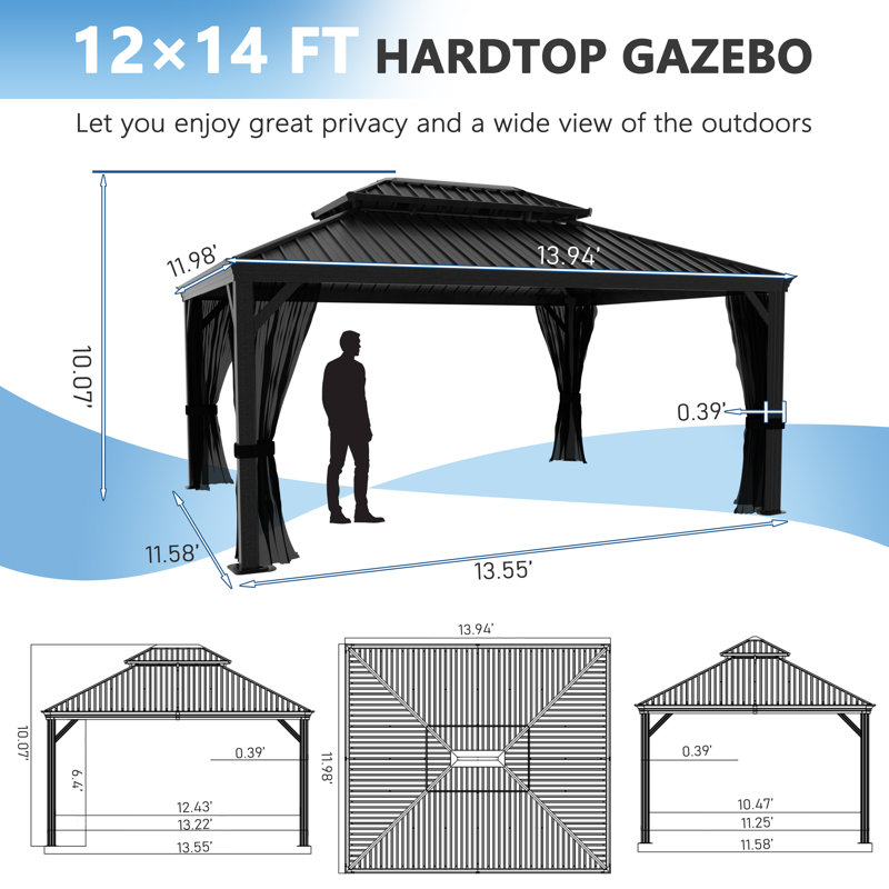 Pavillon de jardin double galvanisé, H 120,84 po x l 167,28 po x P 143,76 po