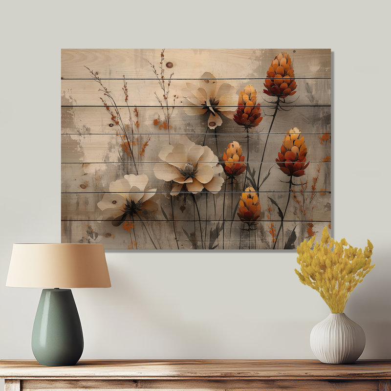 «The Winter Wild Thistle Bloom II», art mural en bois de chardon - sur bois de pin naturel, H 30 po x l 40 po x P 0,78 po