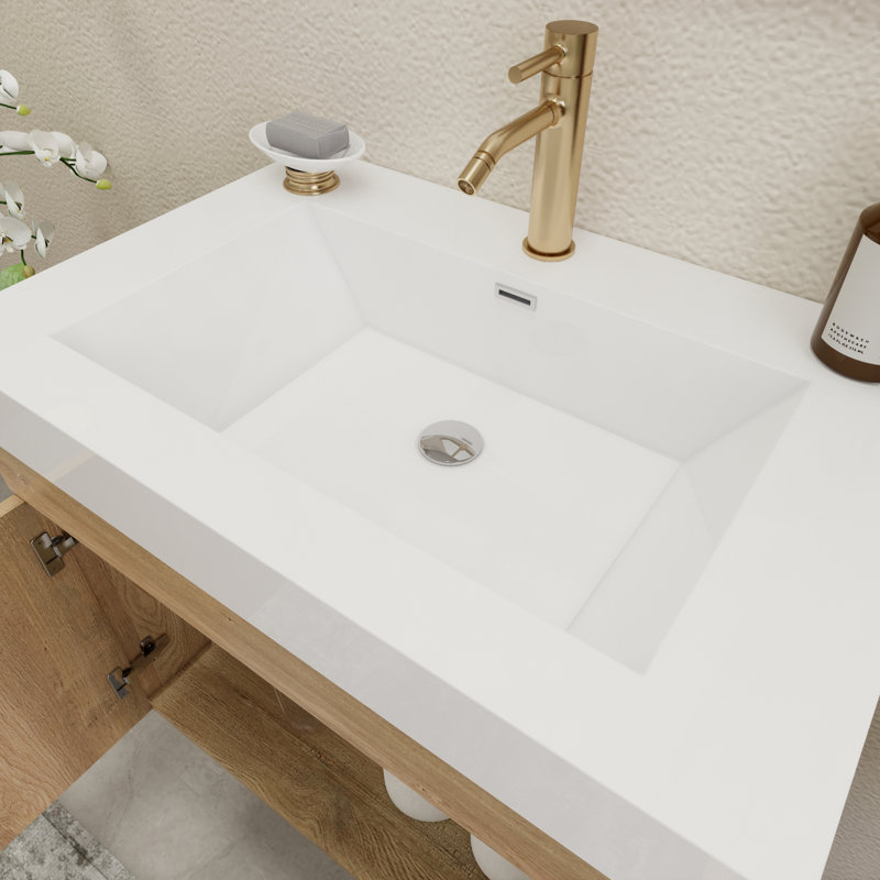 29.5" Wall-Mounted Single Bathroom Vanity Set, Oak