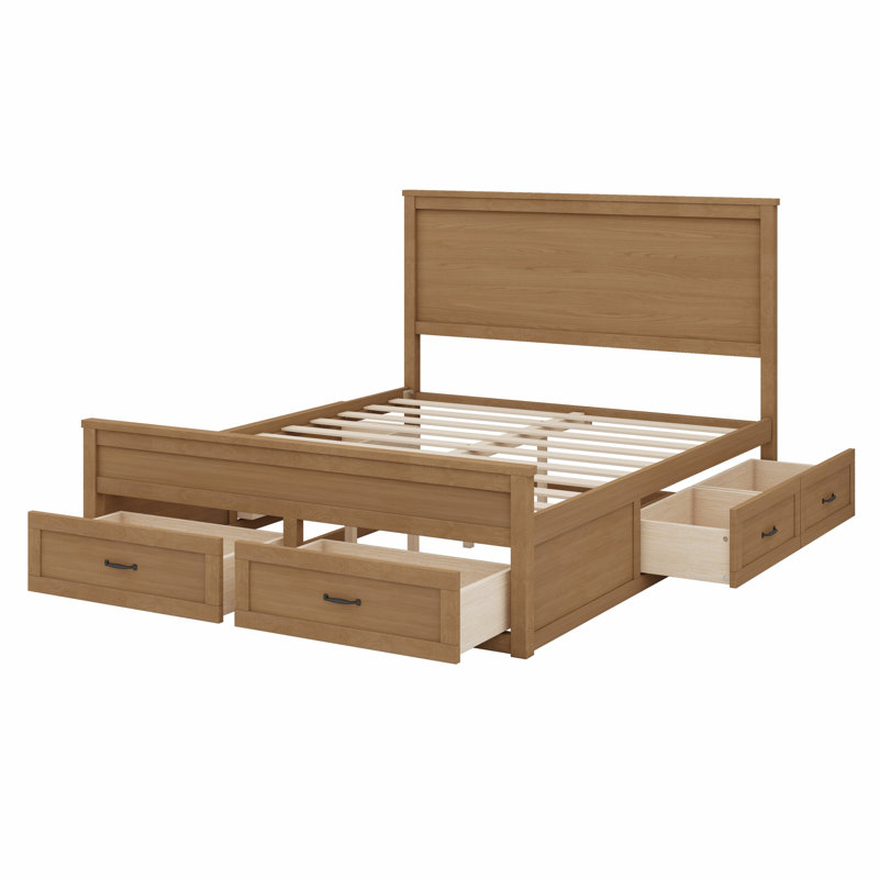 Structure de lit en bois avec 6 tiroirs et support en lattes de bois