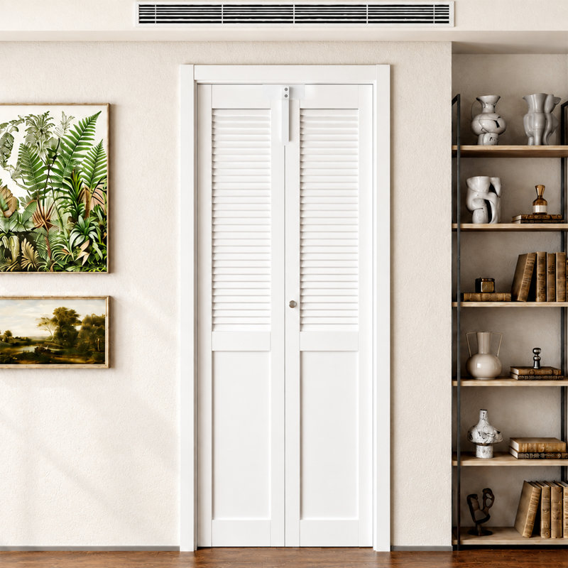 Porte pliante à persiennes à deux volets avec serrure, porte intérieure pliante blanche à panneau solide pour garde-manger, salle de lavage et chambre à coucher