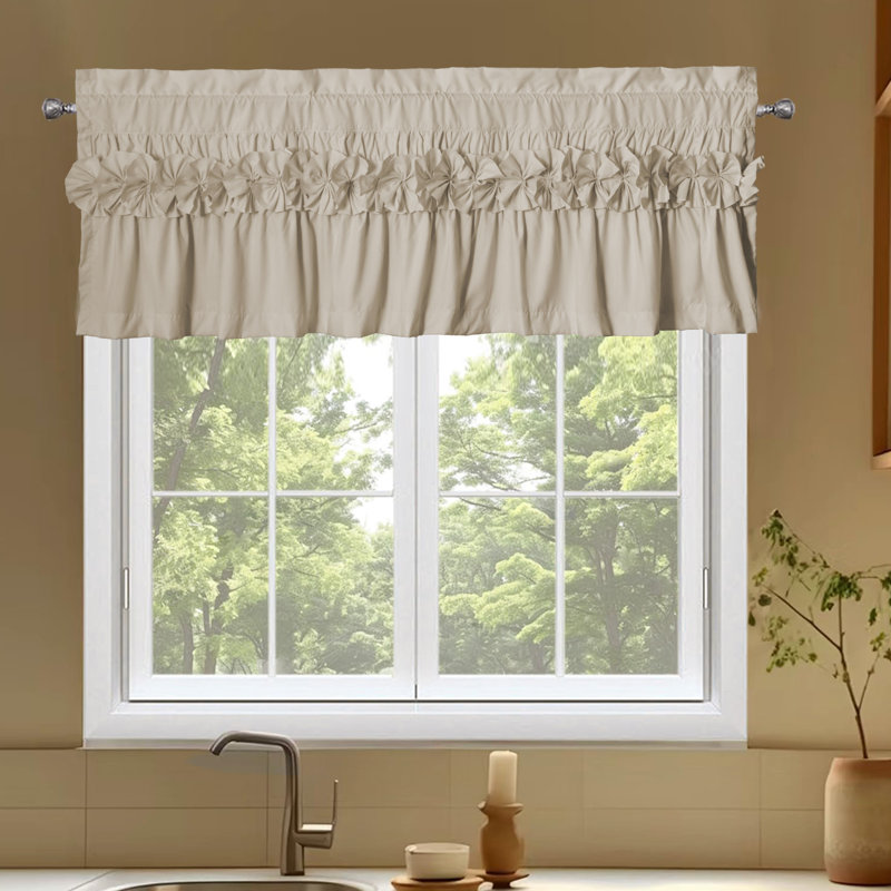 2 Pack Ruffle Window Valances – Handcrafted Bow Tie Blackout Curtain Valances For Windows/Bathroom/Living Room/Bedroom, Farmhouse Decorative Privacy Kitchen Valance, 52"X18"