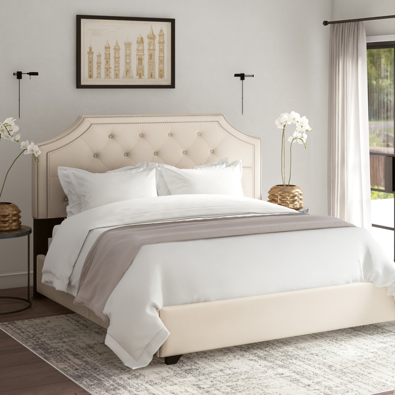 Lit plateforme tapissier Alamar, Grand, Gris, 2
