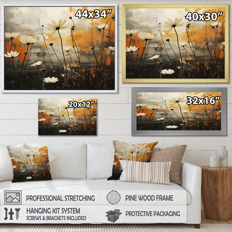 Champ captivant de fleurs II sur toile, H 16 po x l 32 po x P 1 po, Cadre flottant noir