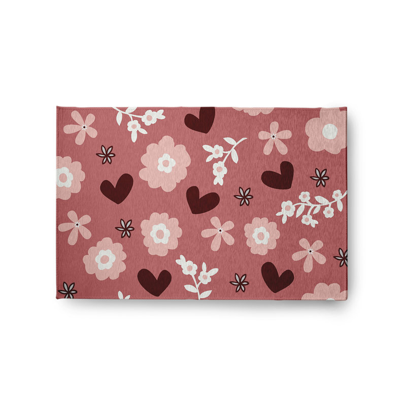 Tapis rose / rouge tissé à la machine Dystiny, Rectangle 2 pi x 3 pi