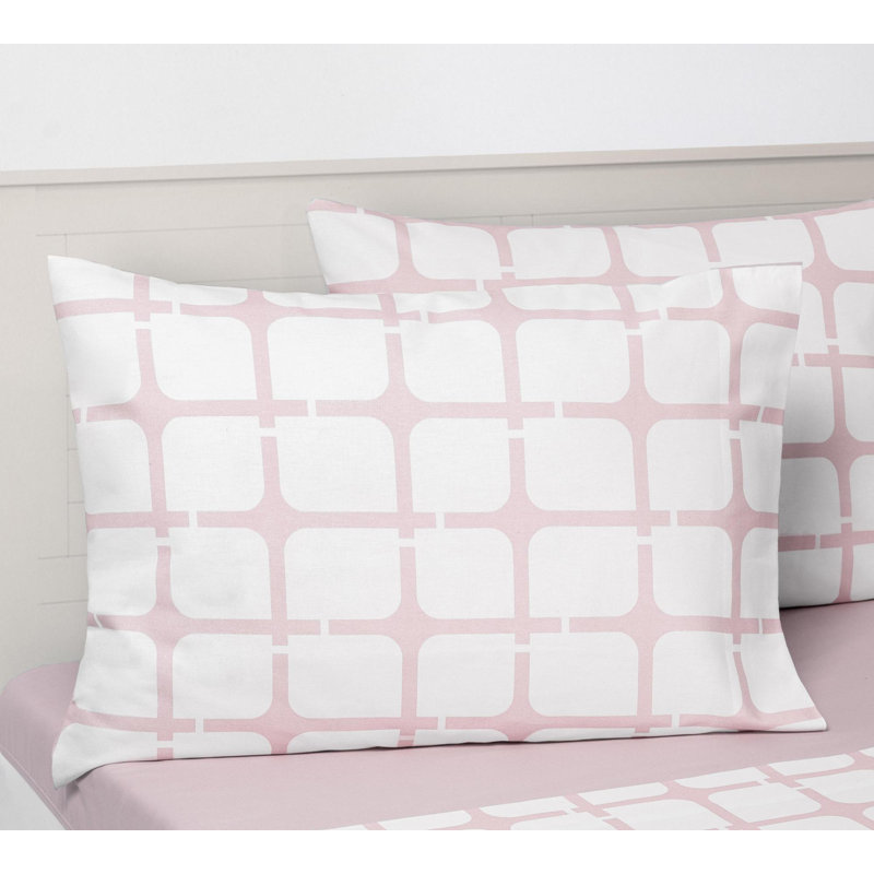 Pink Geometric Cotton Standard/Queen Pillowcase Set
