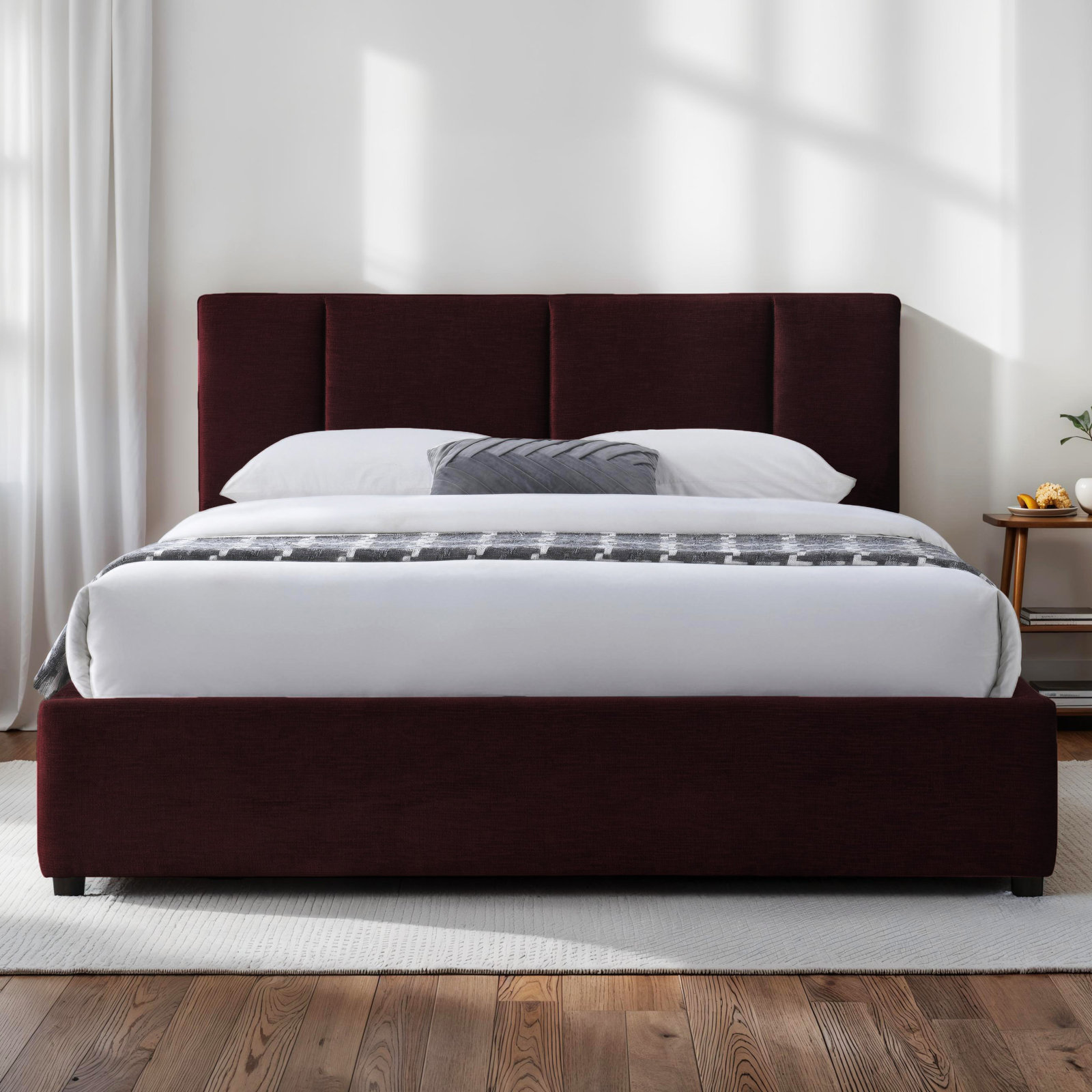 Ruthie Upholstered Bed, Queen, Burgundy