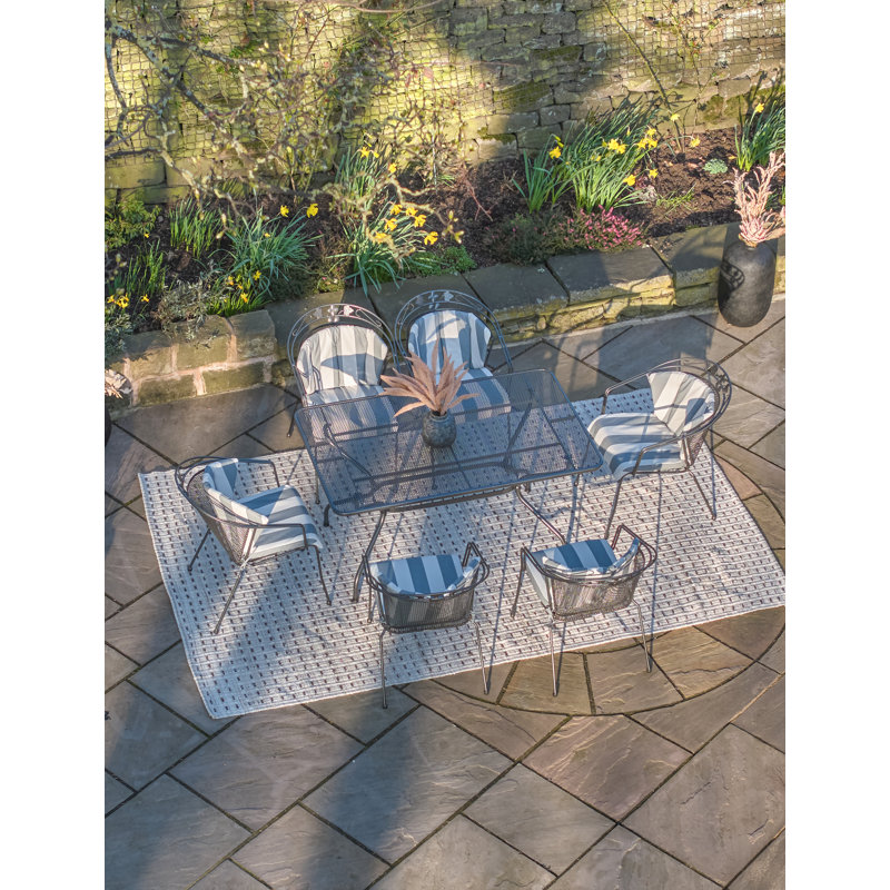6 - Person Steel Patio Dining Set Umbrella Hole Included Rectangular Table with Cushions Included