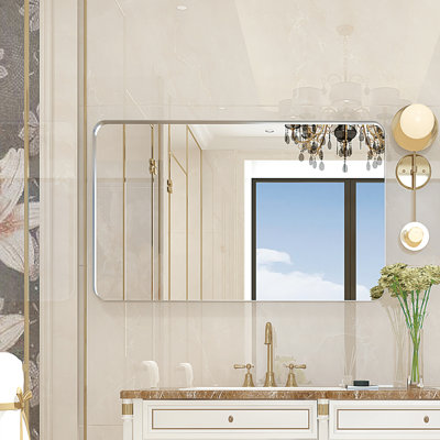 Miroir de salle de bain mural 36x30inch - cadre en métal, reflet HD, bord biseauté