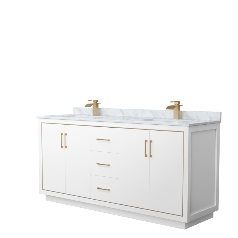 Icon 72" Double Bathroom Vanity Set, Brushed Nickel, White, 66"