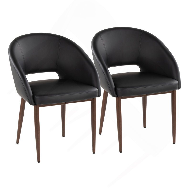 Chaise en métal noyer et similicuir noir, Noir