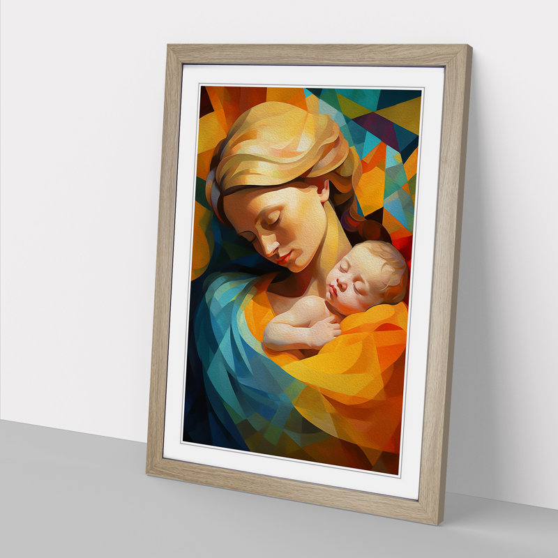 XYZ-FRM-V1223-4567 Mother And Baby Orphism - Single Picture Frame Print on Wood, 34cm H x 25cm W x 2cm D, Oak 