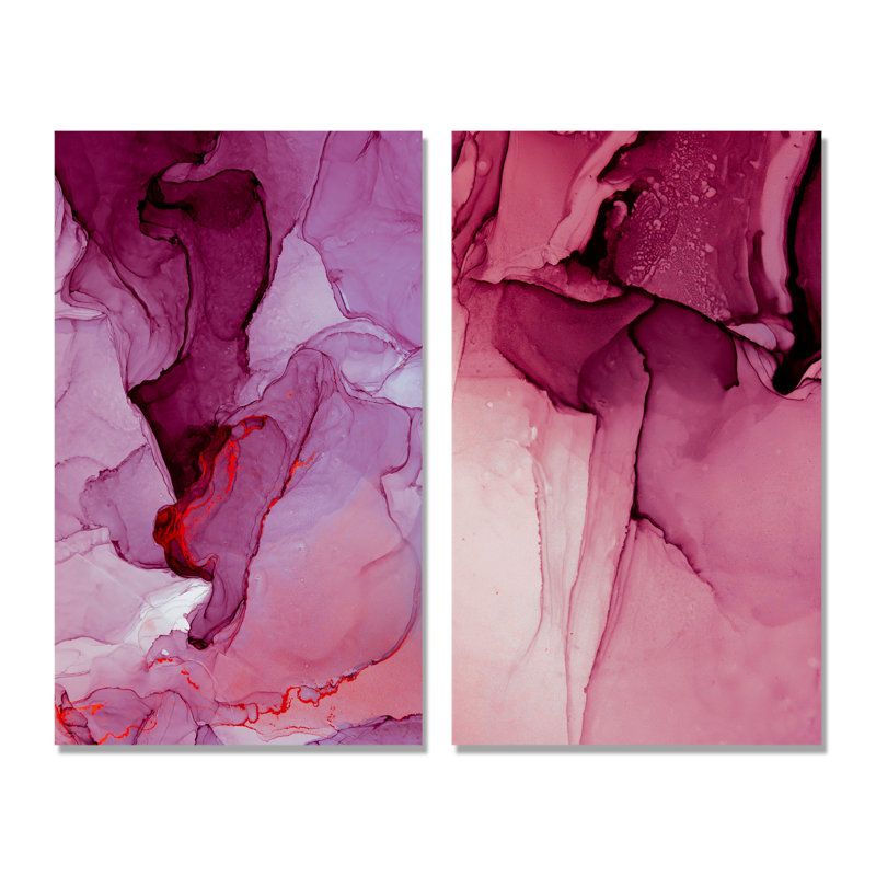 «Luxury Pink Marble Flow Art II», ensemble de 2 impressions sur toile, Toile tendue, H 20 po x l 24 po x P 1 po