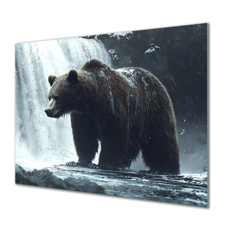Ours à la cascade Edge I - reproduction d'art moderne en métal, décoration murale ours en métal, H 12 po x l 20 po