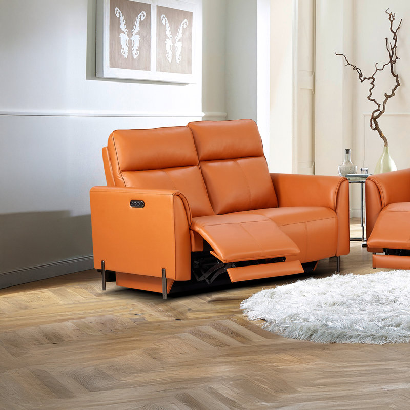 Causeuse moderne avec fauteuils inclinables électriques et commande de la tête, orange