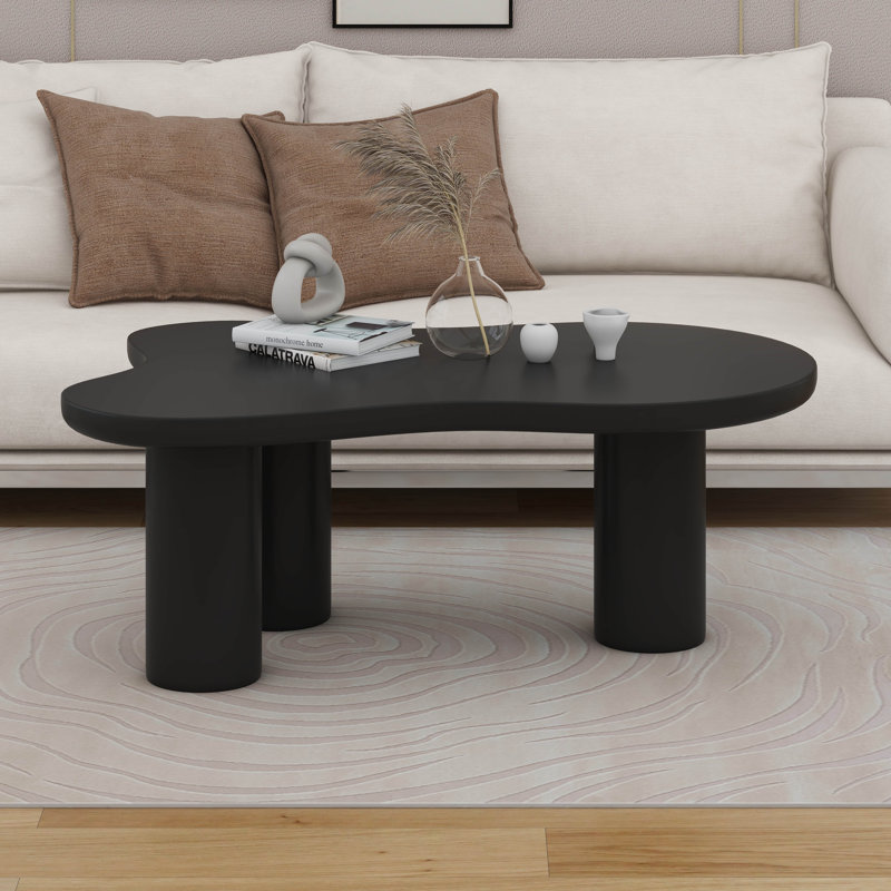 Petite table basse Cloud, table basse irrégulière moderne pour petits espaces, table de bout à 3 pieds, Noir