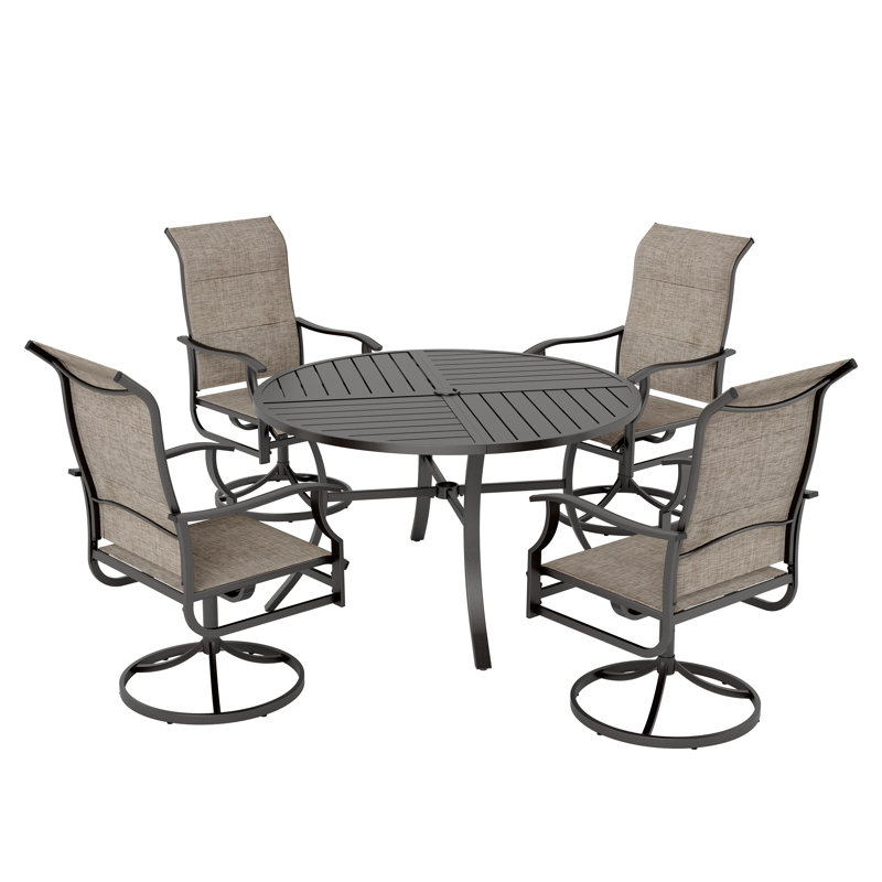 5pcs Rectangle Outdoor Patio Dining Set Heavy Duty Round Metal Table With Sling Chairs