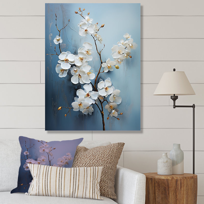 Orchidées beiges et dorées Simplicity I, Toile tendue, H 20 po x l 12 po x P 1 po