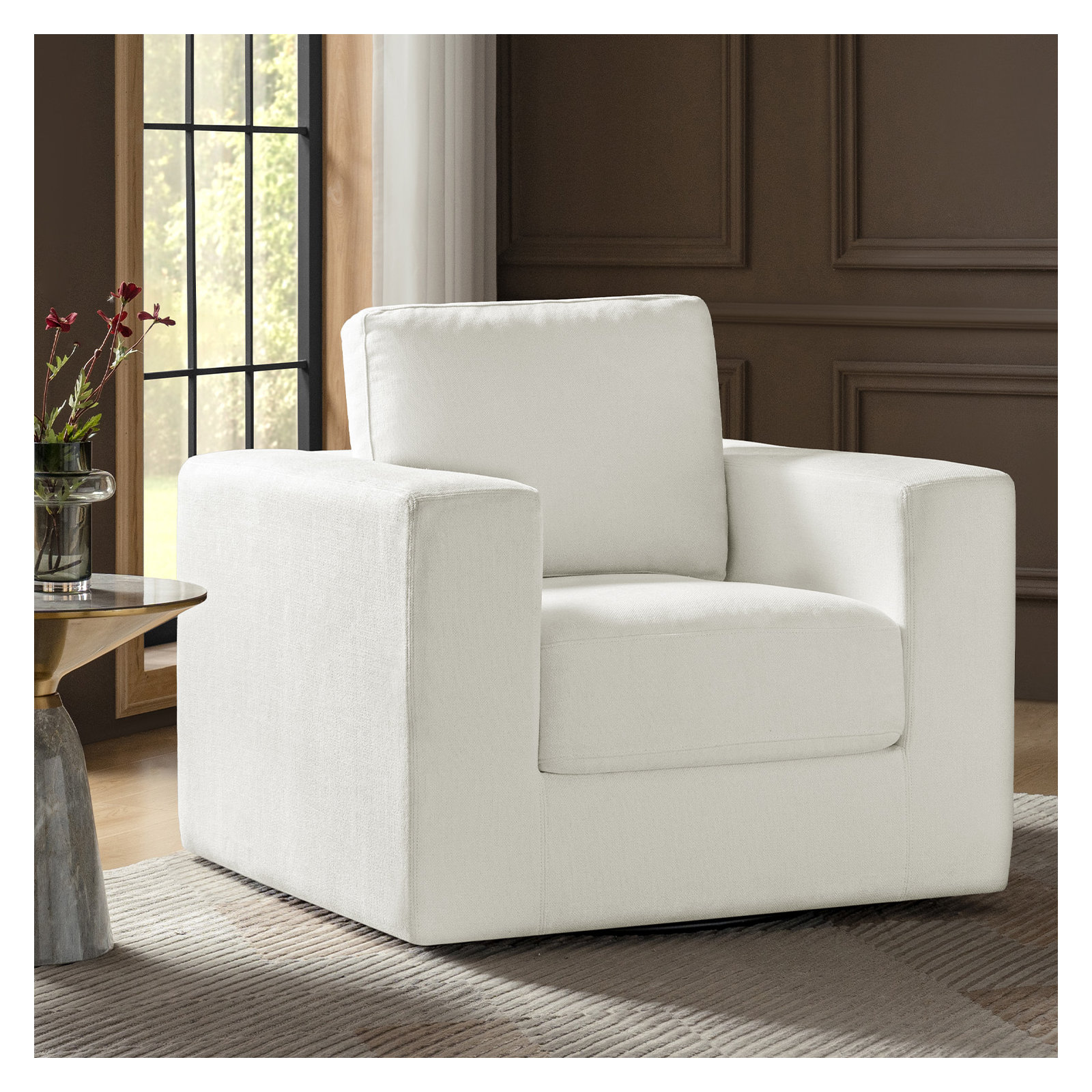 Adley Swivel Accent Chair, Ivory