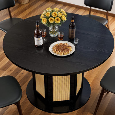 Arinda 47" Round Dining Table Dining Room Table with Woven Design for 3-4 people by Bay Isle Home