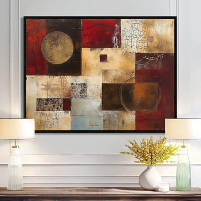 Golden Moon Cubist Abstract Faded Red - Geometric Wall Art Decor