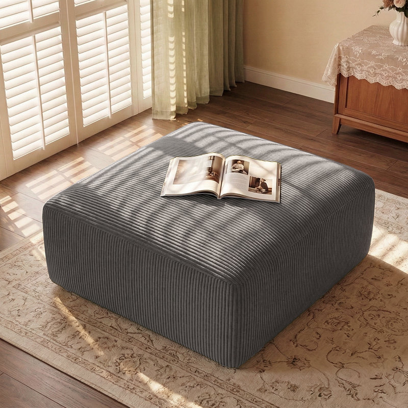 40"W Square Corduroy Compression Ottoman For Sectional Modular Sofa, Gray