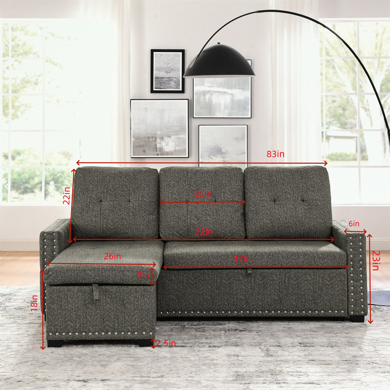 Linen Sectional Sleeper Sofa with Storage Chaise
