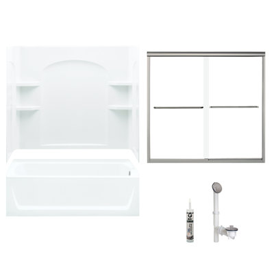 60" W x 74" H Frameless Rectangle Sliding Tub & Shower Kit with Towel Bar and Base Included