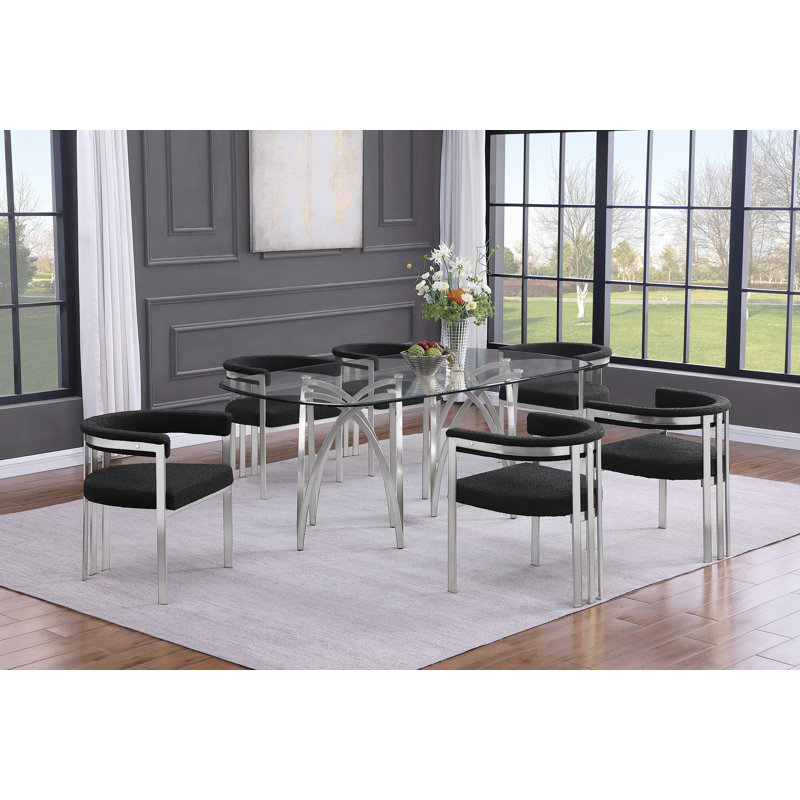 Ensemble de salle à manger en verre trempé Grandeur, Noir, noir, noir, noir, Argent argent