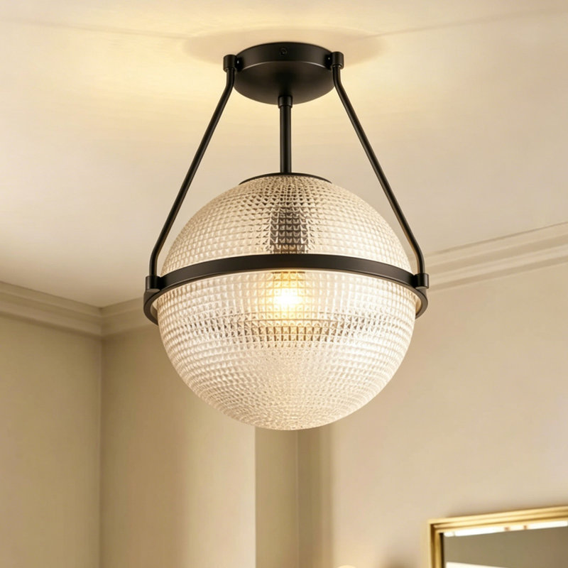Neven 1- Light Dimmable Glass Shade Semi Flush Mount Light, Matte Black