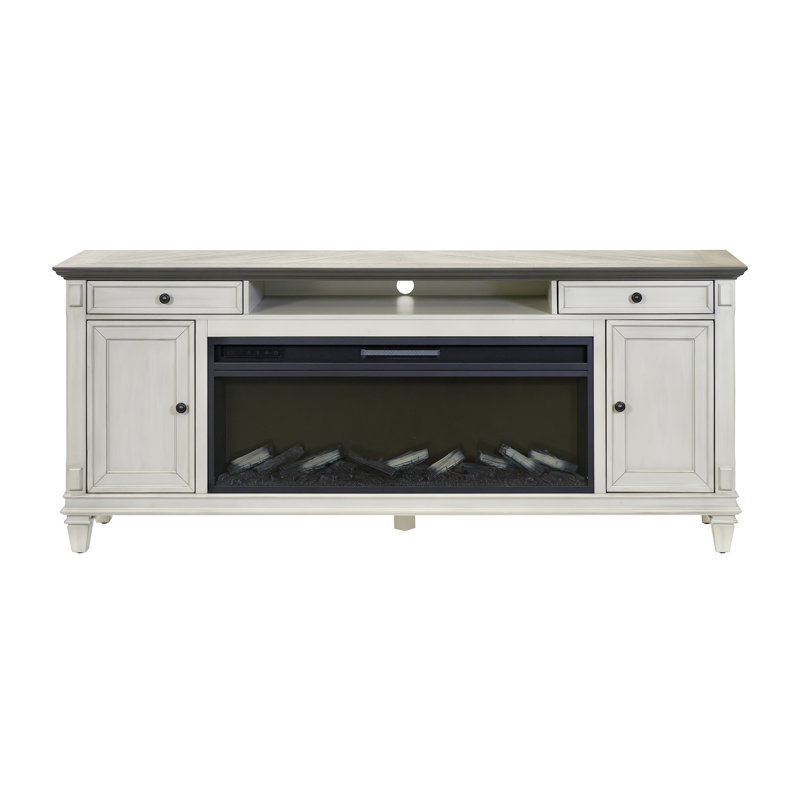 Crosby 76" Traditional Fireplace Console, Entertainment Storage, TV Stand, Fully Assembled, White