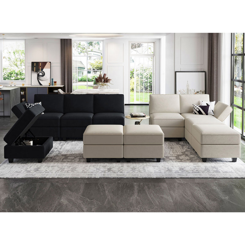 Canapé modulaire rembourré 5 pièces Nakash, Velours noir
