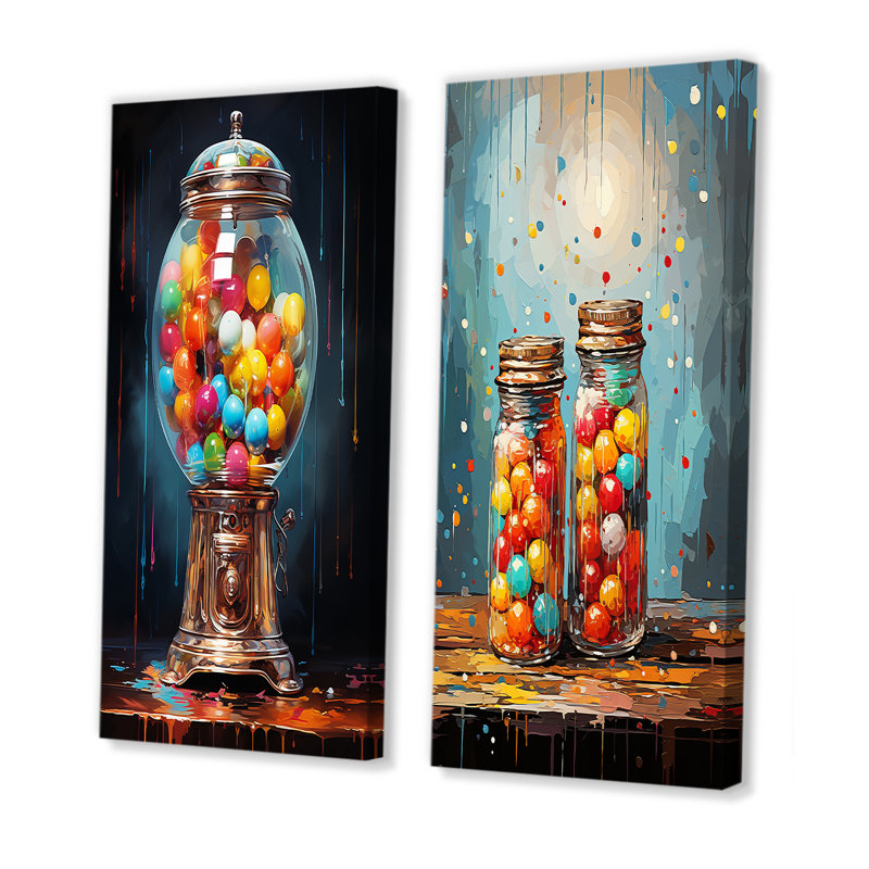 Popart Glitzy Gumballs Portrait - ensemble de 2 impressions sur toile Popart abstraites, Toile tendue, H 28 po x l 25 po