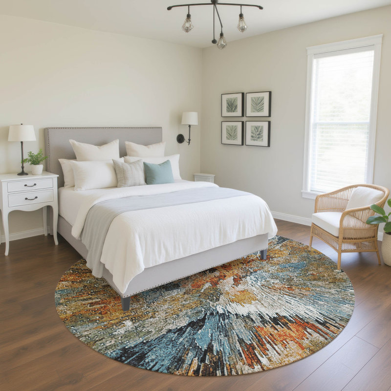 Premium Machine Washable Mayfield AMF2283 Abstract Rug, Taupe, 8' Round