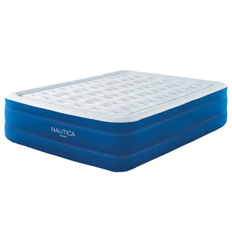 Matelas gonflable Nautica SupportAire avec pompe anti-fuite intégrée, vinyle résistant à la perforation, Grand, Blanc / bleu