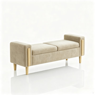 65.67" Chenille Storage Bench with Double Lids & Dual Compartment, End of Bed Bench