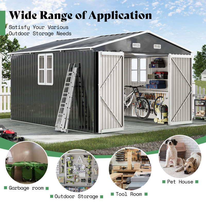 Guardian Shelter Series AMERLIFE Galvanized Steel Storage Shed with Windows Hinged Double Doors, 84" H x 120" W x 196" D