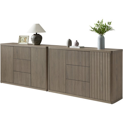 Buffet cannelé moderne à 2 portes et 3 tiroirs l 54,7 po avec tablettes réglables