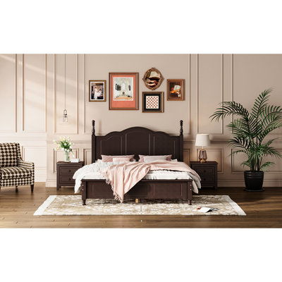 Retro Dark Walnut Queen Size Bed, Wood Slat Supported Platform, And Dependable, Quick Assembly, No Box Spring Needed Platform Style With Wooden Groundwork, & Secure, Easy To Build,