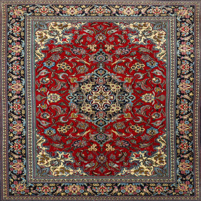 Tapis traditionnel rouge / bleu sarcelle / gris Zioutas