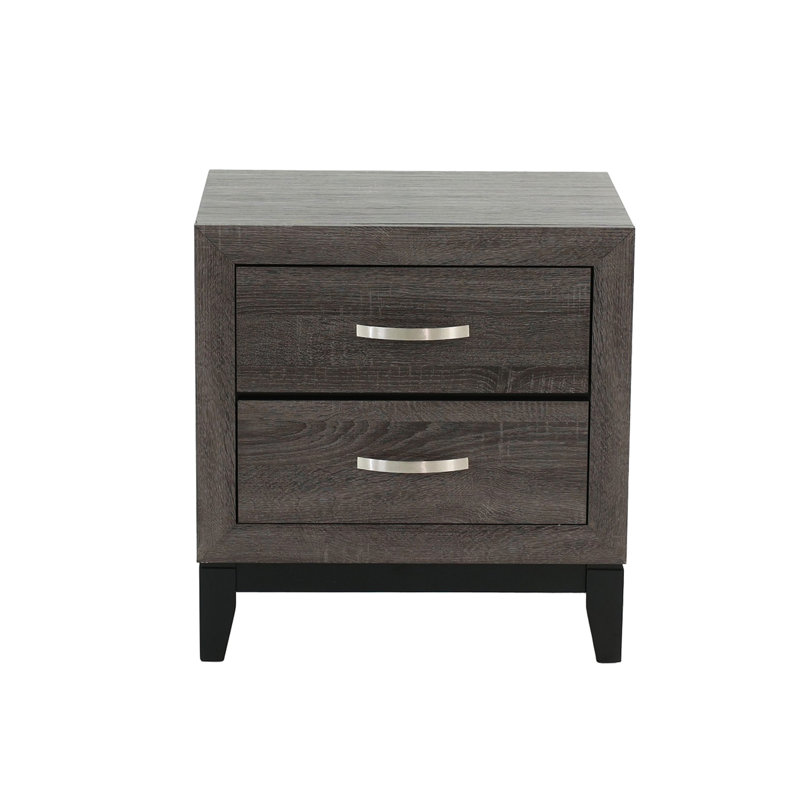 Two-Tone Wooden Nightstand With 2 Drawers - Grey And Black For Bedroom Beauty 2 Organization Assistant