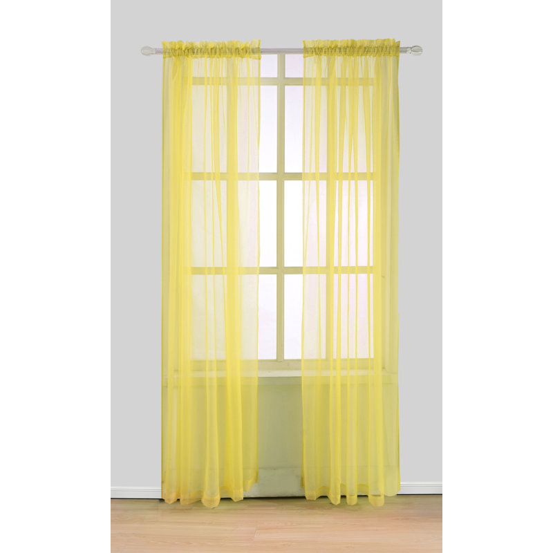 Paire de rideaux transparents avec passe-tringle Jonson, Jaune fluo