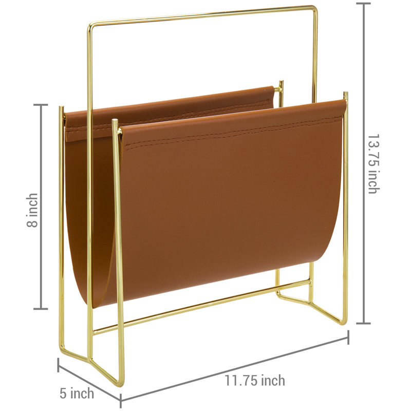 Free Standing Magazine Rack, Gold/Brown
