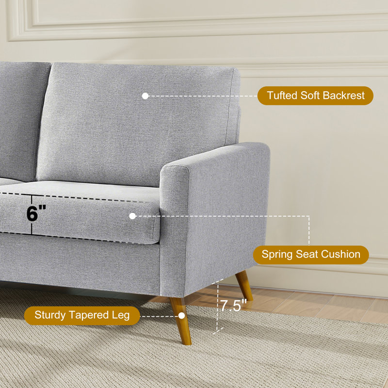 Canapé 68 po Mid-Century Modern, Gris clair