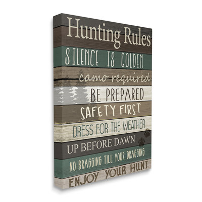 «Cabin Hunting Rules Rustic Charm Brown Green» par Kim Allen - impression d'art graphique