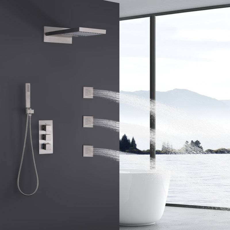Système de douche complet avec valve brute, Nickel brossé