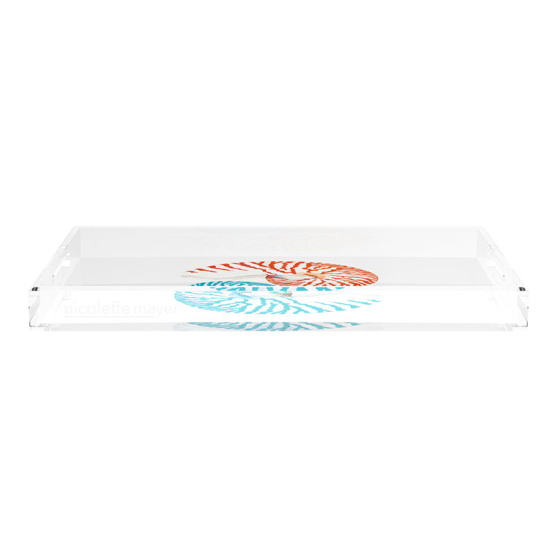 Nautilus Coral Turq Acrylic Rectangle Decorative Tray, 22.5"W x 14.5"D x 2"H