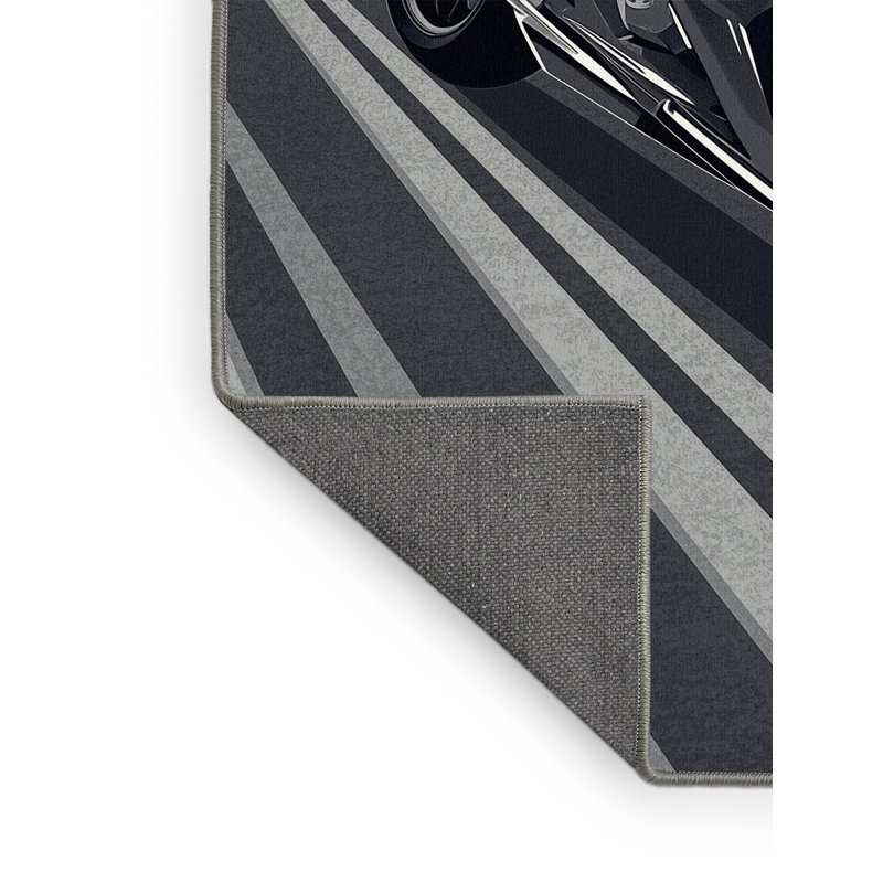 Soft Plush Eddleman Sport Motorcycle Sleek & Chic Modern Geometric Area Rug in Gray – Gray Binding, 3x5