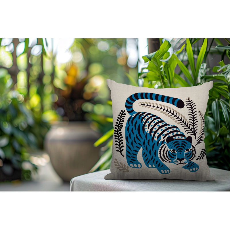 Oreiller carré réversible Remo Tiger, Carré 15 po, Turquoise