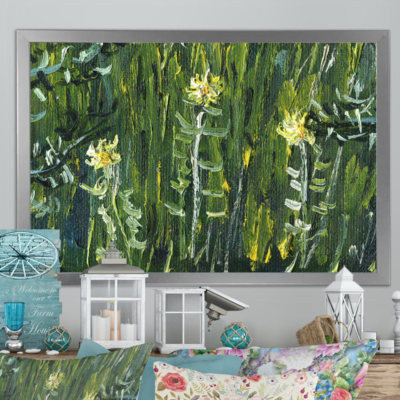 Herbe et fleurs de forêt variées - art mural traditionnel sur toile, H 24 po x l 36 po x P 1,5 po